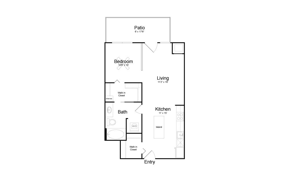 A10 - 1 bedroom floorplan layout with 1 bath and 676 square feet.