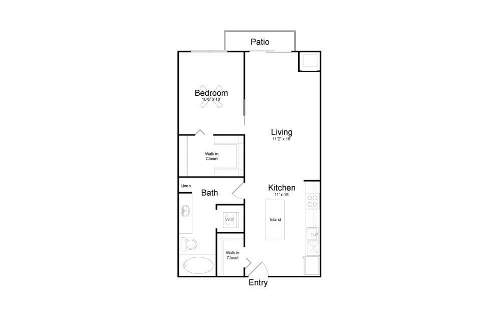 A13 - 1 bedroom floorplan layout with 1 bath and 697 square feet.