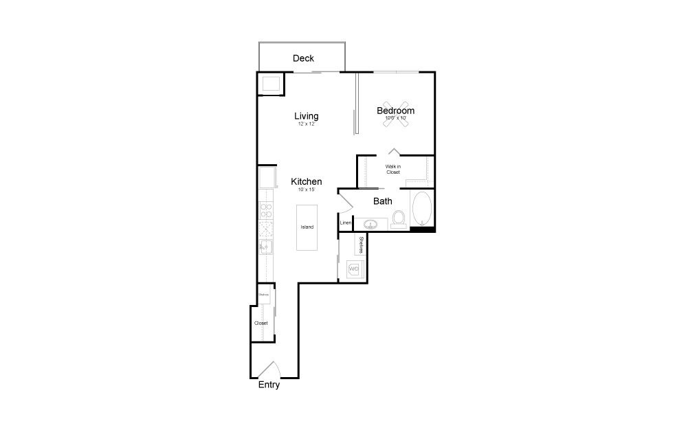 A14 - 1 bedroom floorplan layout with 1 bath and 701 square feet.