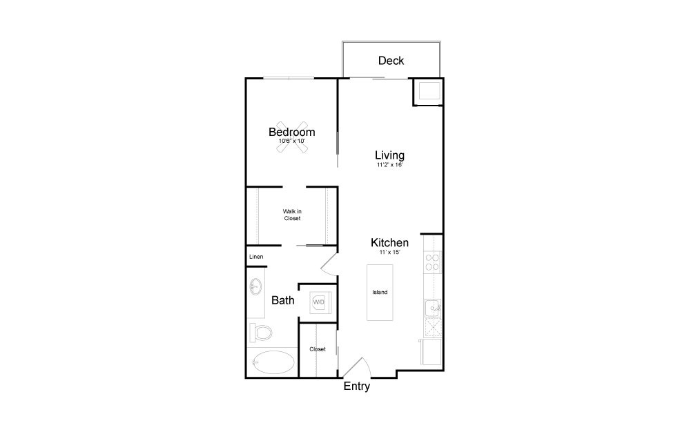 A17 - 1 bedroom floorplan layout with 1 bath and 715 square feet.