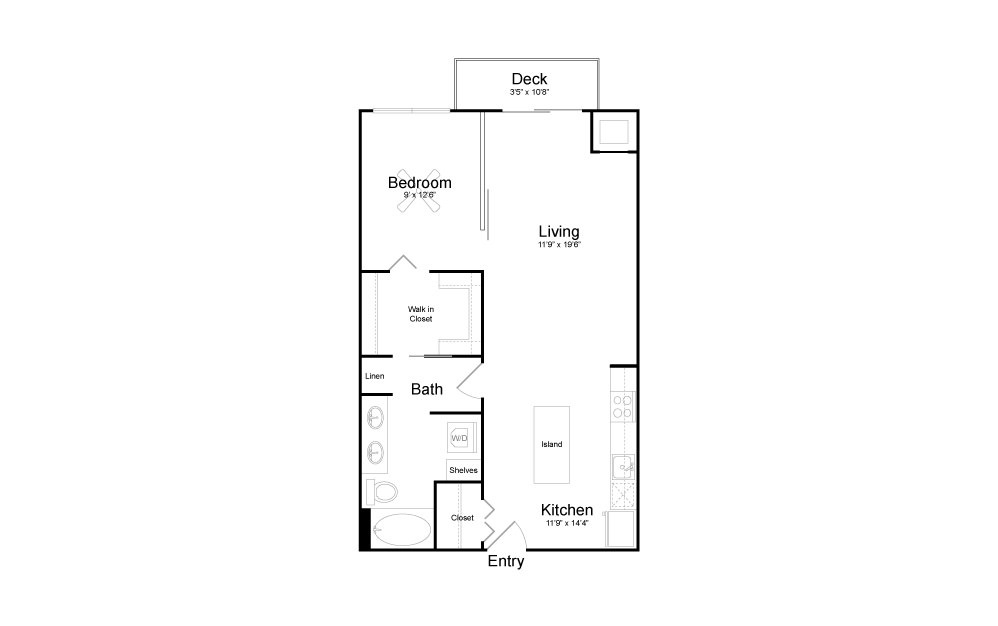 A24 - 1 bedroom floorplan layout with 1 bath and 763 square feet.