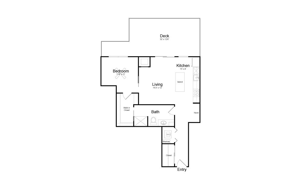 A25 - 1 bedroom floorplan layout with 1 bath and 797 square feet.