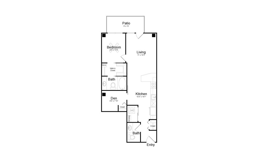 B4 - 1 bedroom floorplan layout with 1 bath and 841 square feet.