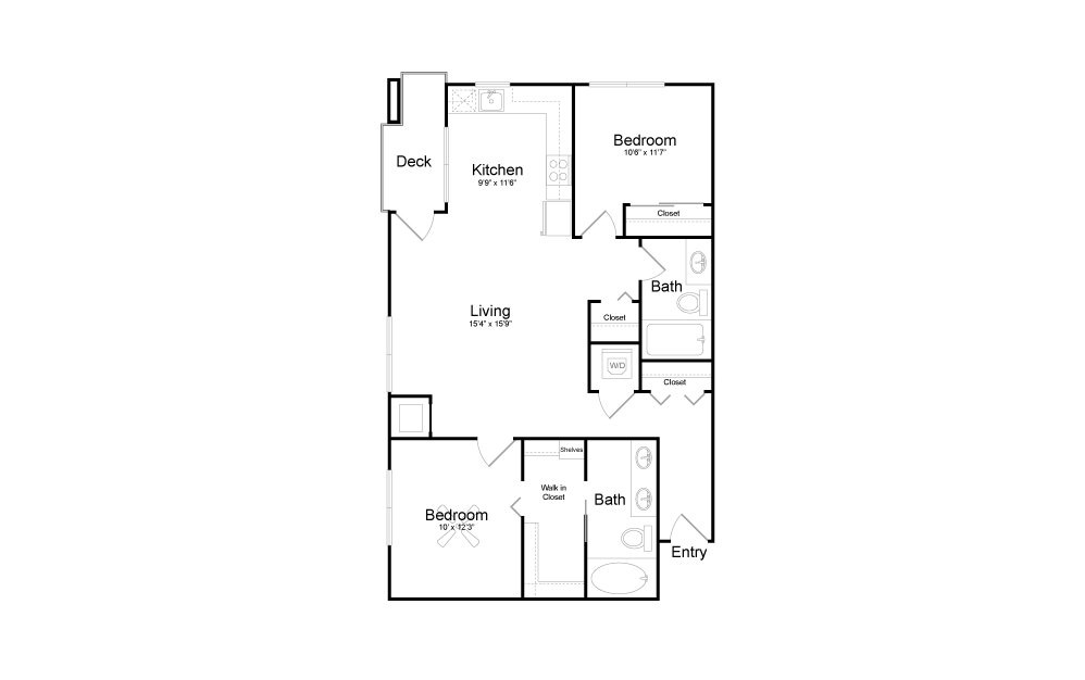 C4 - 2 bedroom floorplan layout with 2 baths and 1006 square feet.