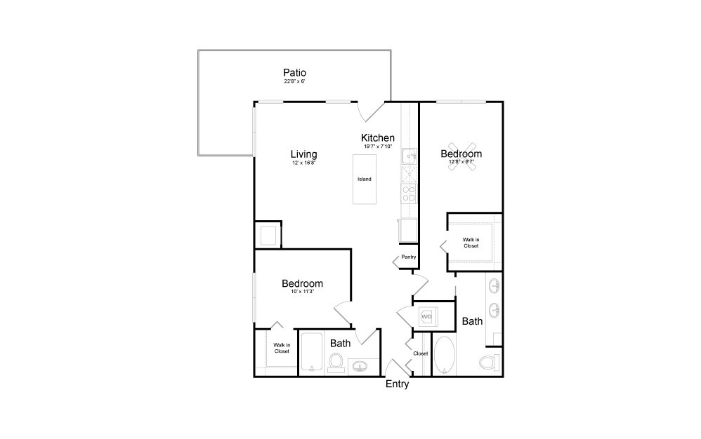 C6 - 2 bedroom floorplan layout with 2 baths and 1028 square feet.